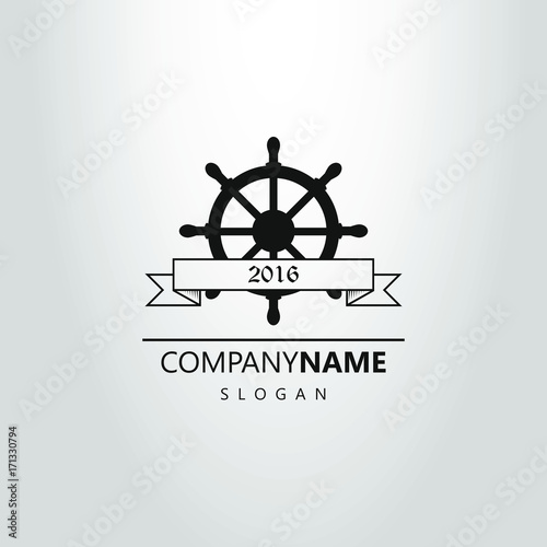 black and white steering wheel logo with ribbon