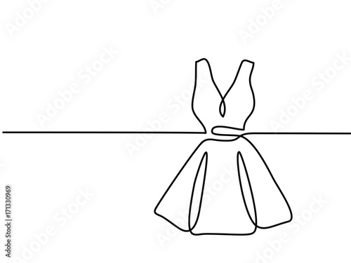 Silhouette holiday woman dress. Continuous line drawing. Vector illustration