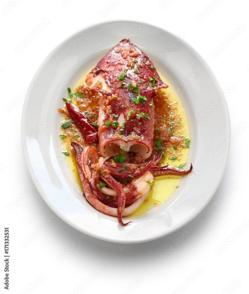 sauteed calamari with parsley and garlic, spanish tapas food,calamar a la plancha
sauteed calamari with parsley and garlic, spanish tapas food,calamar a la plancha