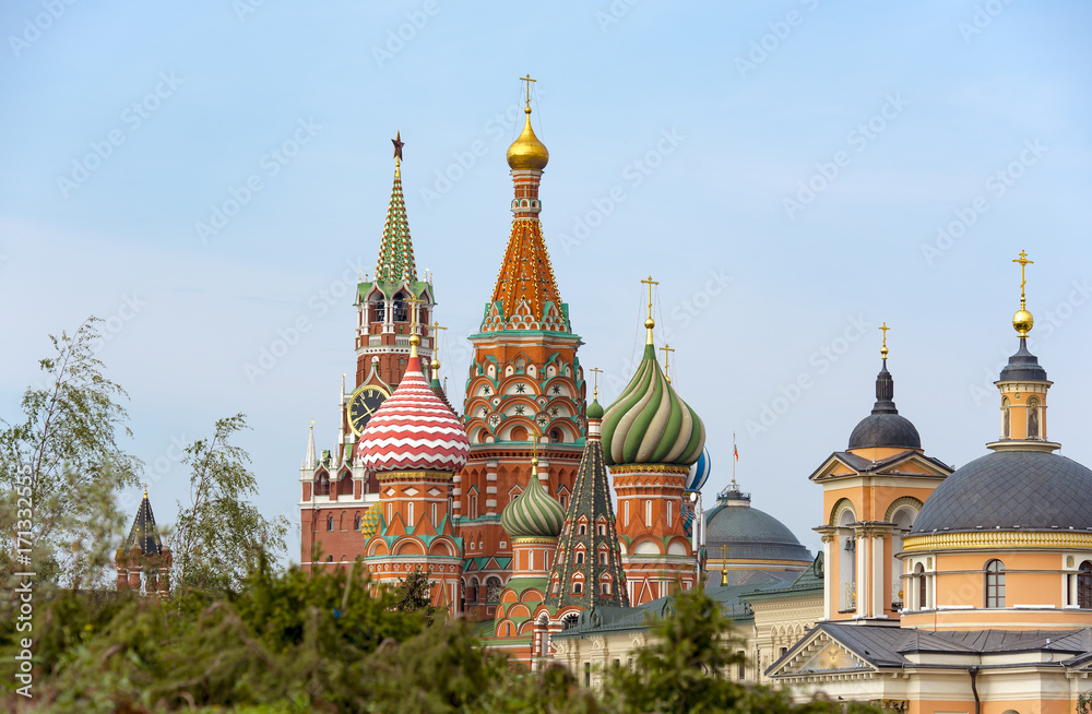 Untypical new view of Moscow city centre and of St. Basil's Cathedral at the Red square