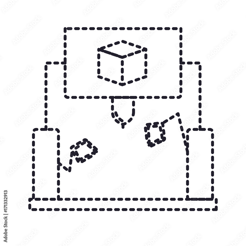 cube design with robotic hands monochrome silhouette dotted vector illustration