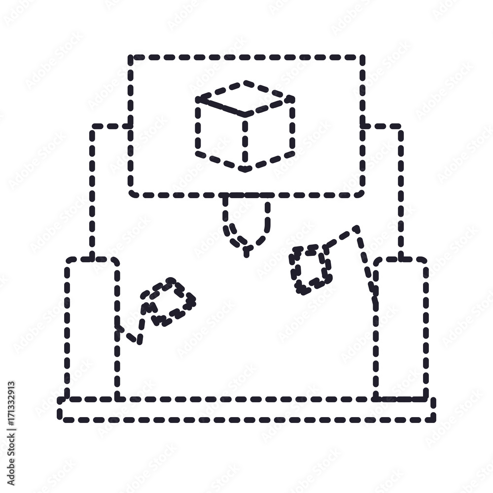 Fototapeta premium cube design with robotic hands monochrome silhouette dotted vector illustration