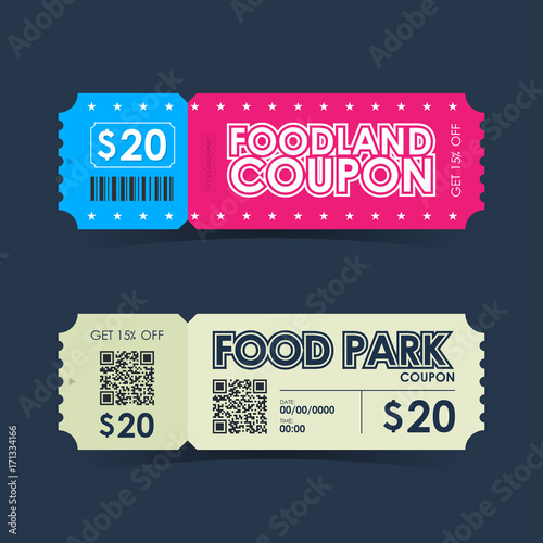Food park and foodland coupon ticket card. Retro element template for design. Vector illustration.