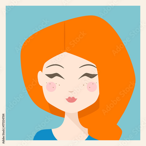 Portrait illustration of beautiful happy young woman in flat style