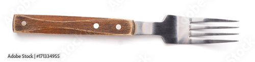 fork wooden handle in white isolated background