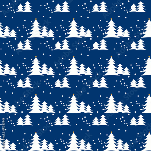 Blue Christmas seamless pattern with pine tree, editable background color.