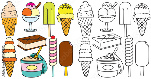 Ice Creams Vector. Hand Drawn Icons Collection