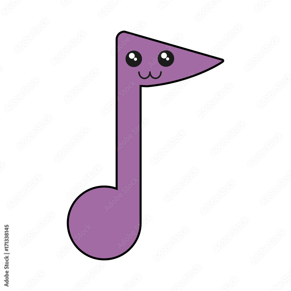 kawaii musical note icon over white background vector illustration