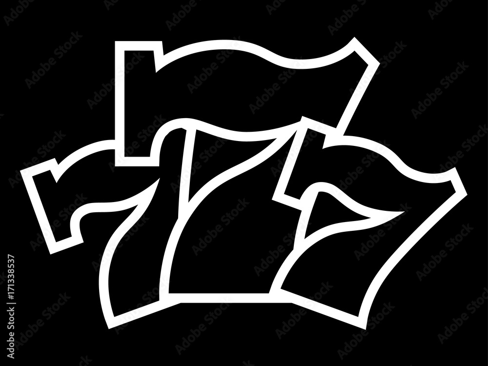 Triple Lucky Sevens black and white vector illustration Triple Lucky Sevens black and white vector illustration