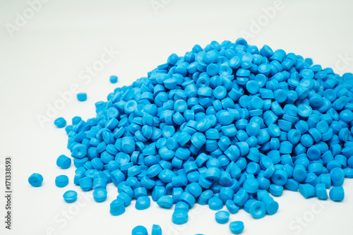 Blue Plastic pellets. Colorant for plastics.
