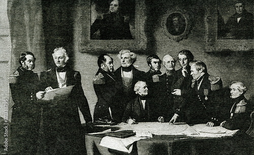 Arctic Council planning search for John Franklin (Stephen Pearce, 1851); from left - G.Back, W.Parry, E.Bird, J.Ross, F.Beaufort(seated), J.Barrow, E.Sabine, W.Hamilton, J.Richardson, F.Beechey
 
 photo