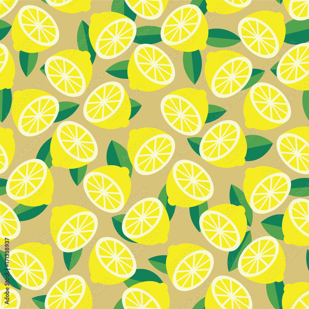 Cut in half lemon seamless pattern. Vector background.