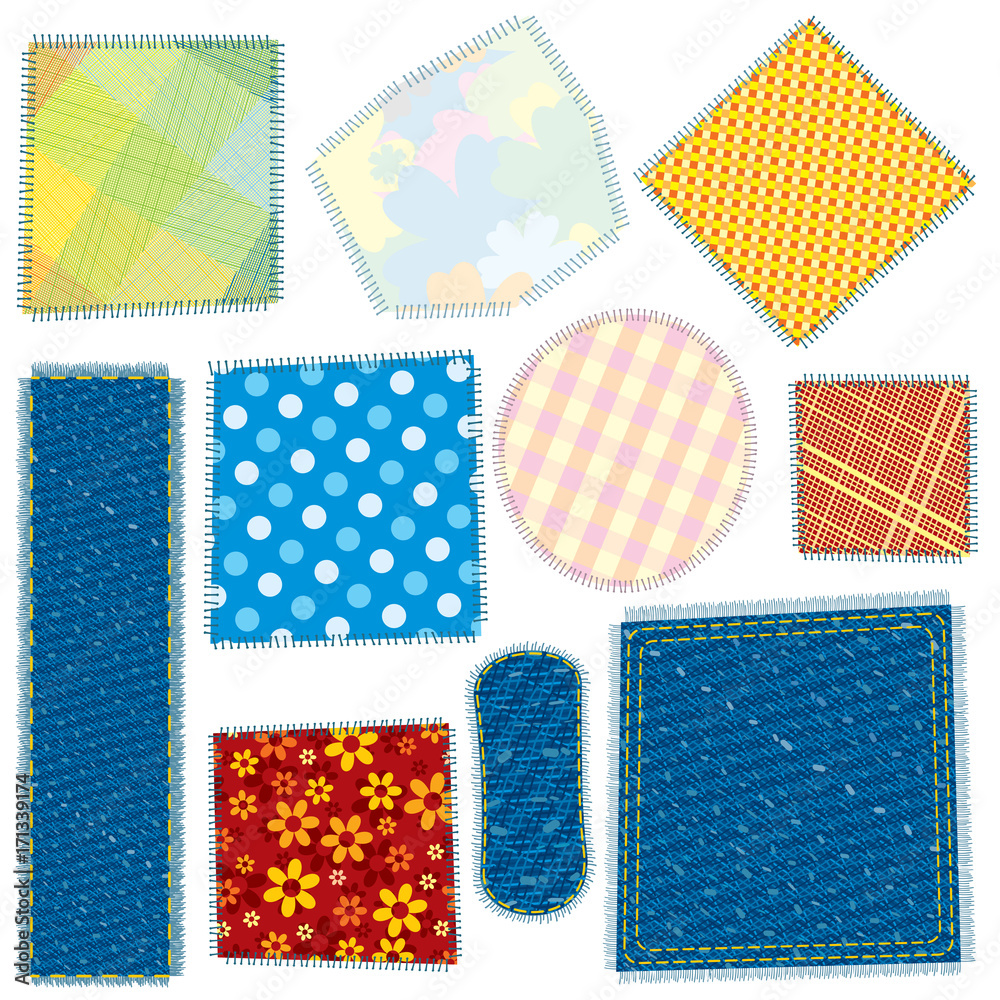 Isolated Cloth Patch. Textile Fabric Patches