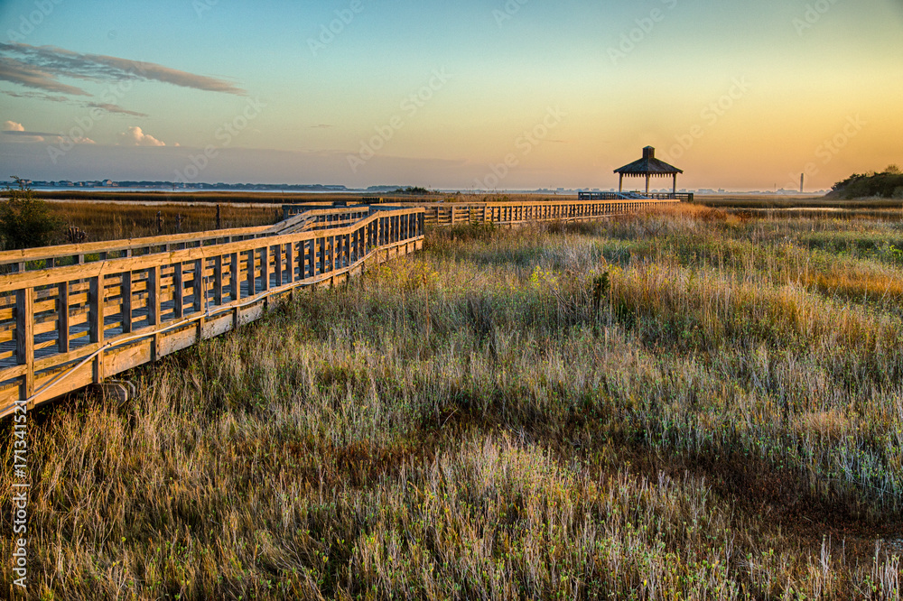 Southport Salt Marsh walkway at Sunset Southport Salt Marsh walkway at Sunset