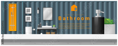 Interior design with table top and Modern bathroom background , vector , illustration