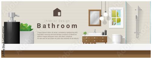 Interior design with table top and Modern bathroom background , vector , illustration