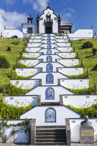 Hermitage of Our Lady of Peace, a temple built in 1764, on the top of an elevation, a scraper representing the Via Franca, in the city of Ponta Delgada, Azores Islands, Portugal.