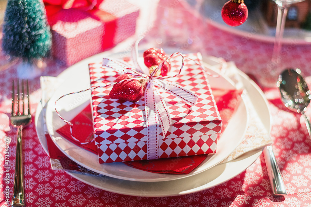 Beautifully decorated table for Christmas dinner Beautifully decorated table for Christmas dinner