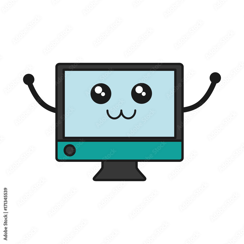 kawaii computer icon over white background vector illustration kawaii computer icon over white background vector illustration