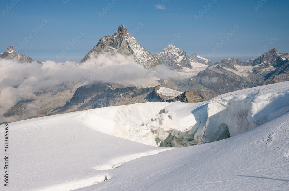Scenic Matterhorn peak as seen from Breithorn glacier above Zermatt Scenic Matterhorn peak as seen from Breithorn glacier above Zermatt