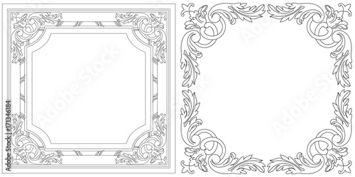 Set of vintage border frame engraving with retro ornament pattern in antique baroque style decorative design. Vector