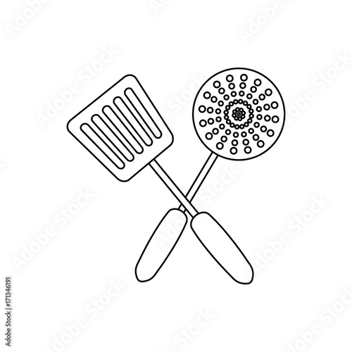 skimmer and spatula icon over white background vector illustration