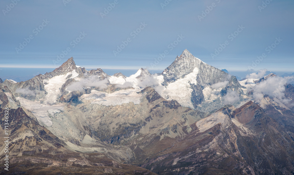 Scenic Matterhorn peak as seen from Breithorn above Plateau Rosa