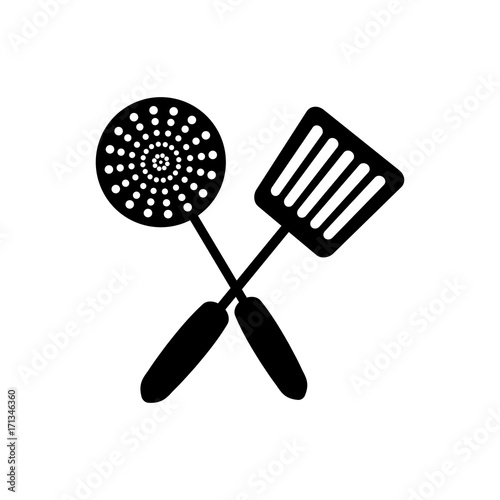 skimmer and spatula icon over white background vector illustration