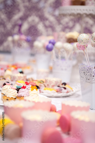 Sweet candy bar at the wedding. Celebration and party