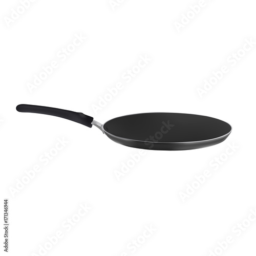 Steel empty frying pan isolated. Realistic vector. White background