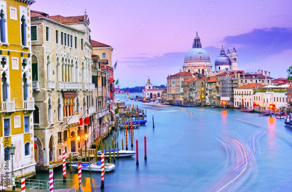 View of the Grand Canal in Venice at dusk