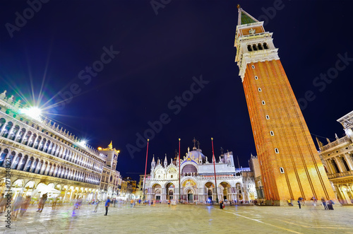 View of the St Mark's Square at night in Venice