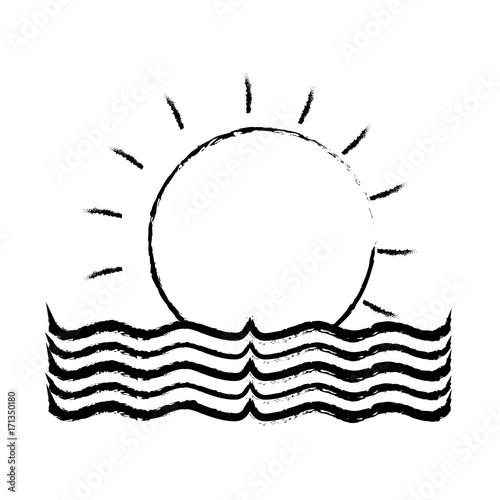 figure sun with water flood natural disaster vector illustration