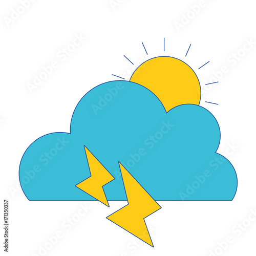 cute cloud with sun and thunder weather vector illustration