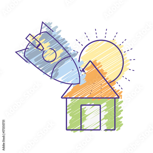 sun and rocket crashed with the roof house vector illustration
