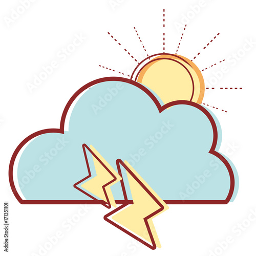 cute cloud with sun and thunder weather vector illustration