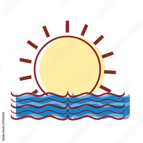 sun with water flood natural disaster vector illustration