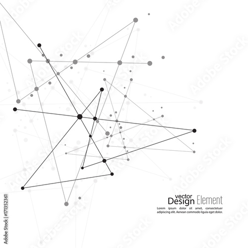 Virtual abstract background with particle, molecule structure. genetic and chemical compounds. vector. Space, constellations. Science and connection concept. Social network. Black, white, sepia