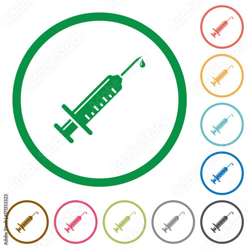 Syringe with drop flat icons with outlines