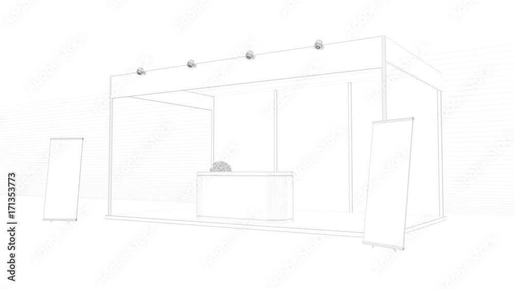 3d rendering of an outlined exhibition isolated on a white background 3d rendering of an outlined exhibition isolated on a white background