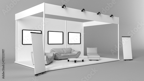 3d rendering of a white creative exhibition kiosk for branding © Archmotion.net