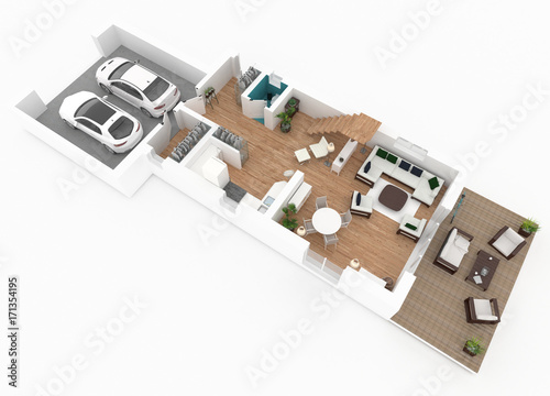 Fototapeta Naklejka Na Ścianę i Meble -  3d rendering of furnished home apartment