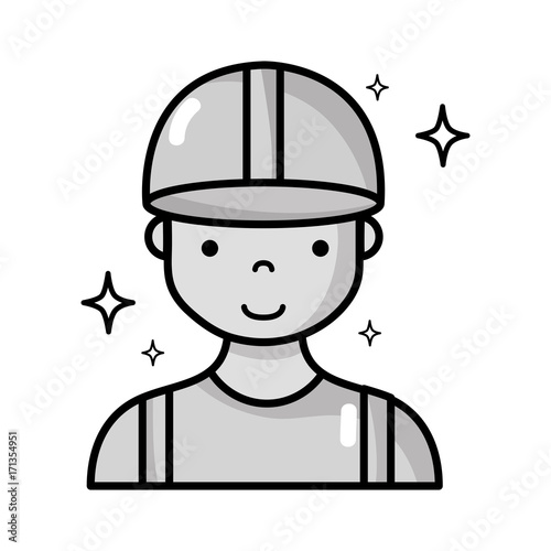 grayscale profesional man worker with cap and clothes vector illustration
