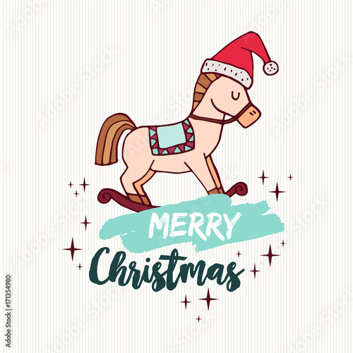 Christmas rocking horse toy holiday cartoon card