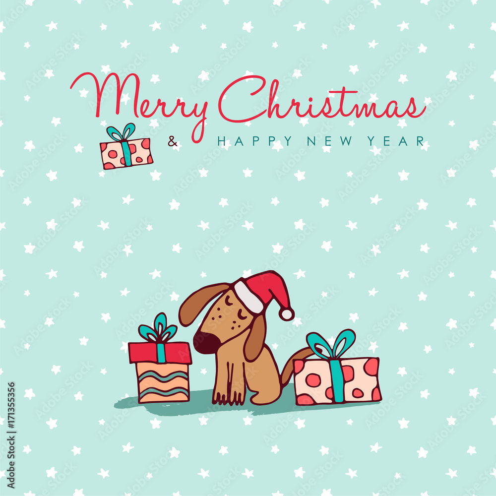 Christmas and new year cute puppy cartoon card Christmas and new year cute puppy cartoon card