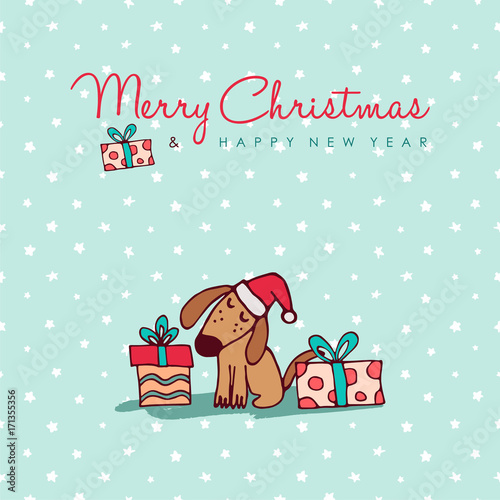 Christmas and new year cute puppy cartoon card