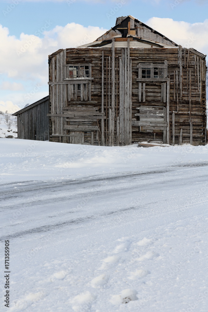 Old ruined-abandoned barn-wooden plank hut-Strandveien road to Ytresand. Fredvang-Moskenesoya-Lofoten-Norway. 0415 Old ruined-abandoned barn-wooden plank hut-Strandveien road to Ytresand. Fredvang-Moskenesoya-Lofoten-Norway. 0415