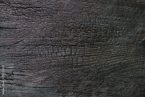 Schilderij op canvas Burned wood texture. Black background
