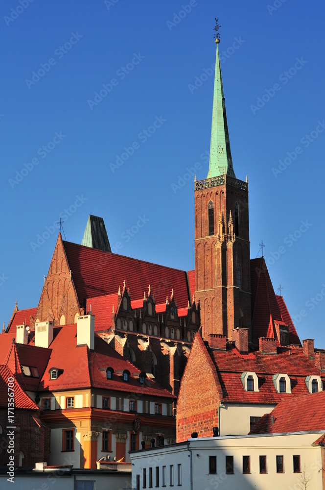 Fototapeta premium POLAND, Wroclaw Old Town. Cathedral Island (Ostrow Tumski) is the oldest part of the city. Historic buildings on a summer day.