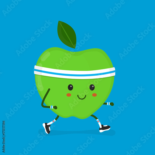 Fitness  sport run apple Vector modern flat 